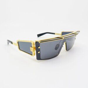 Balmain WONDER BOY III BPS-127A 145mm Gold & Black Shield New Unisex Sunglasses.